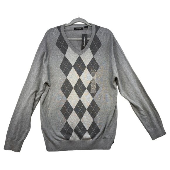 Claiborne Mens V-Neck Sweater XL Grey Argyle - Picture 1 of 8